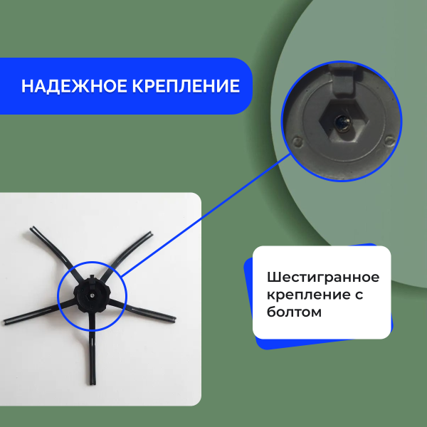 Боковая щетка на 5 лучей для робота-пылесоса Roborock S502, черная Боковая щетка на 5 лучей для робота-пылесоса Roborock S502, черная